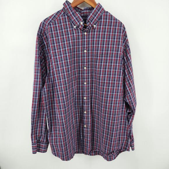 Roundtree & York Men's 2XT Blue Red Plaid Cotton Long Sleeve Button - Picture 1 of 6